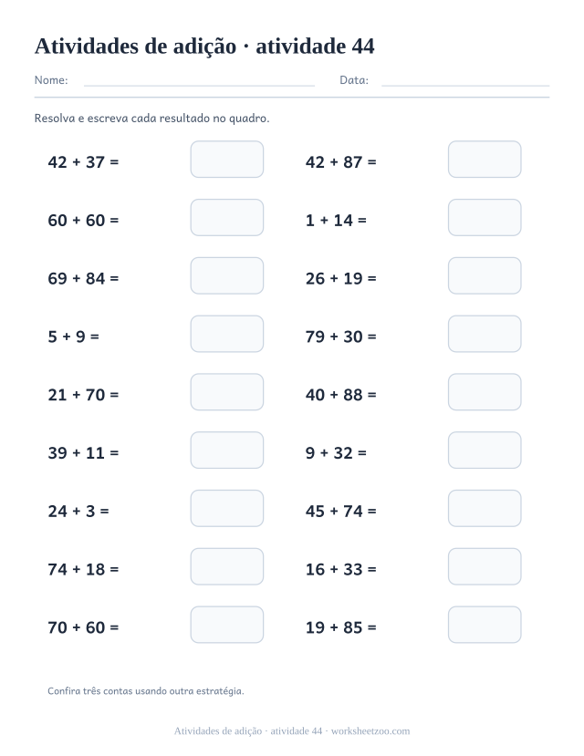 Prévia de Atividades de adição, atividade 44 para imprimir