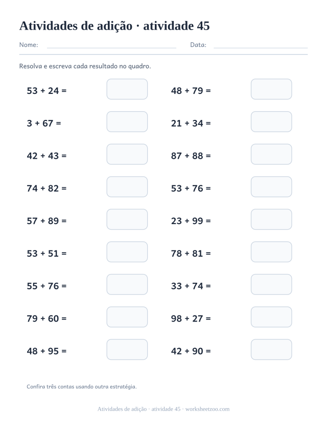 Prévia de Atividades de adição, atividade 45 para imprimir