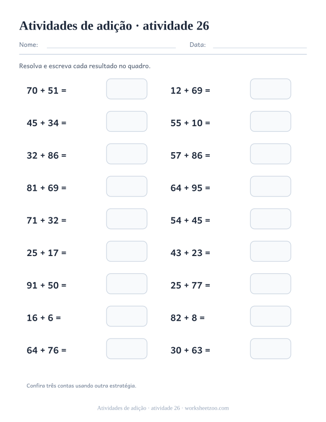 Prévia de Atividades de adição, atividade 26 para imprimir