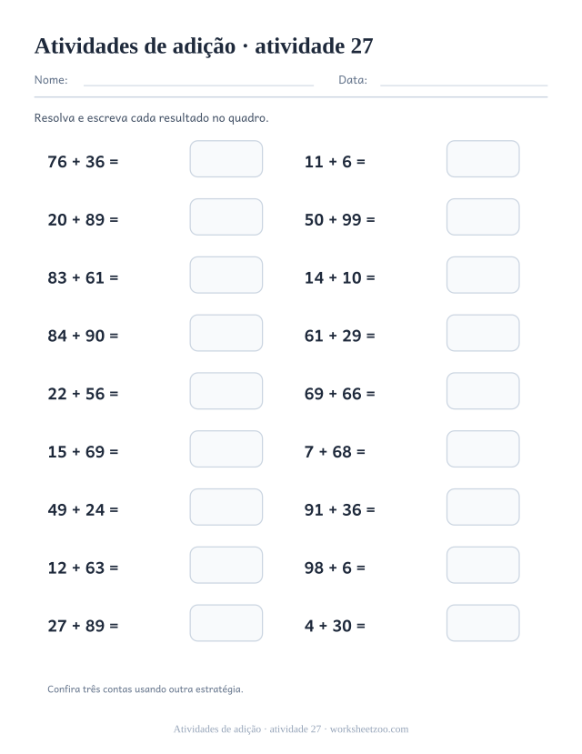 Prévia de Atividades de adição, atividade 27 para imprimir