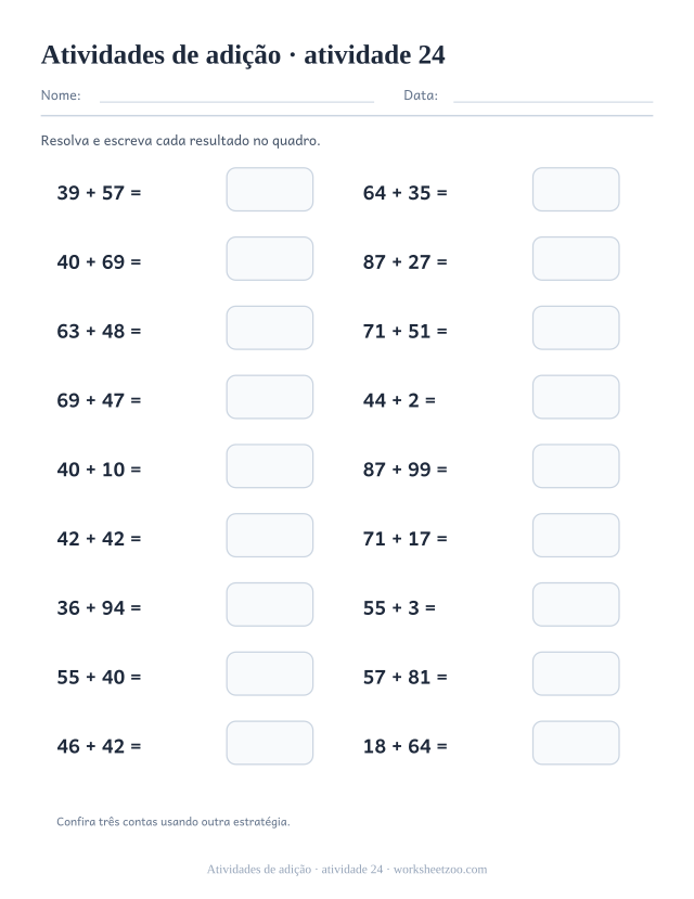 Prévia de Atividades de adição, atividade 24 para imprimir