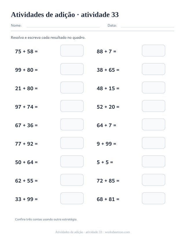 Prévia de Atividades de adição, atividade 33 para imprimir