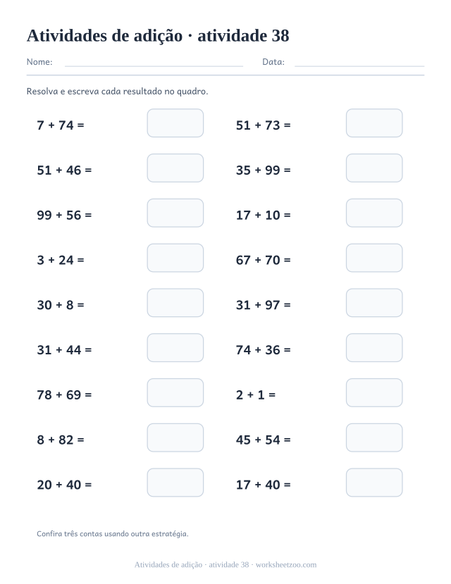Prévia de Atividades de adição, atividade 38 para imprimir