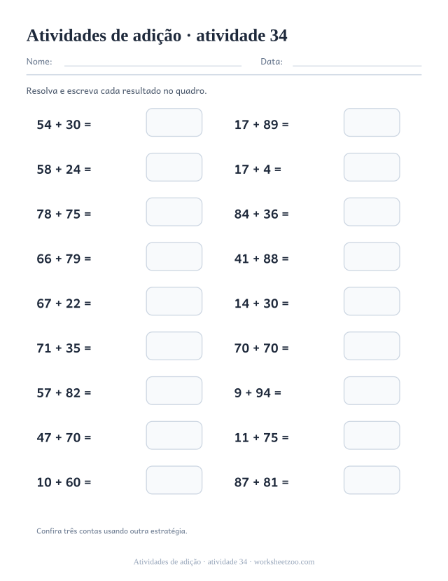 Prévia de Atividades de adição, atividade 34 para imprimir