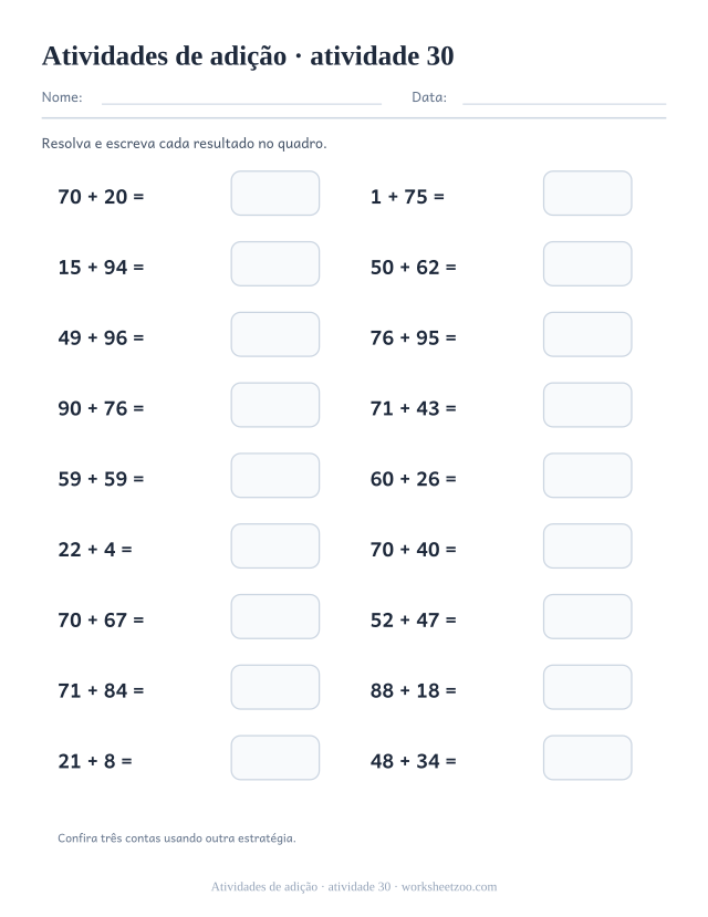 Prévia de Atividades de adição, atividade 30 para imprimir