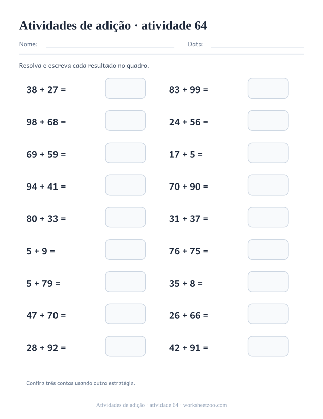 Prévia de Atividades de adição, atividade 64 para imprimir