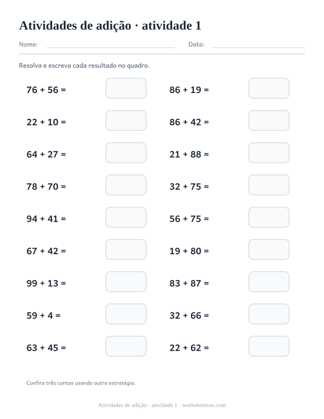 Prévia de Atividades de adição, atividade 1 para imprimir