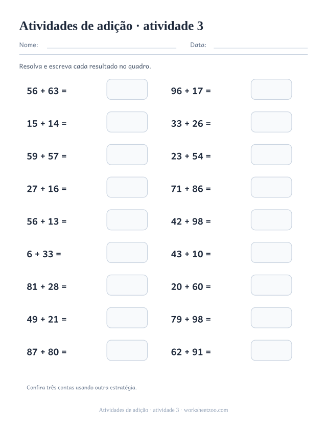 Prévia de Atividades de adição, atividade 3 para imprimir