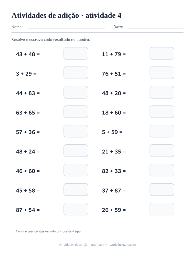 Prévia de Atividades de adição, atividade 4 para imprimir