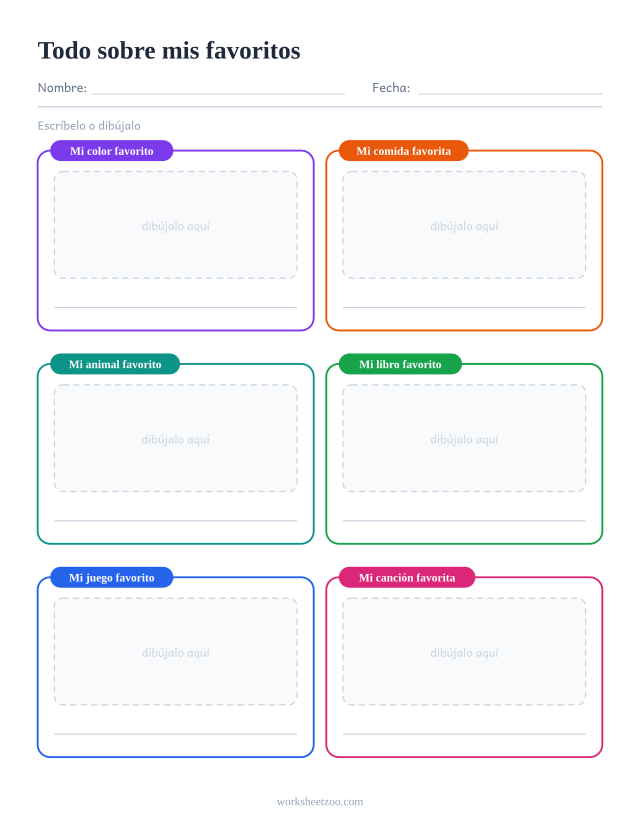 Todo sobre mis favoritos: ficha de todo sobre mí para imprimir gratis en PDF
