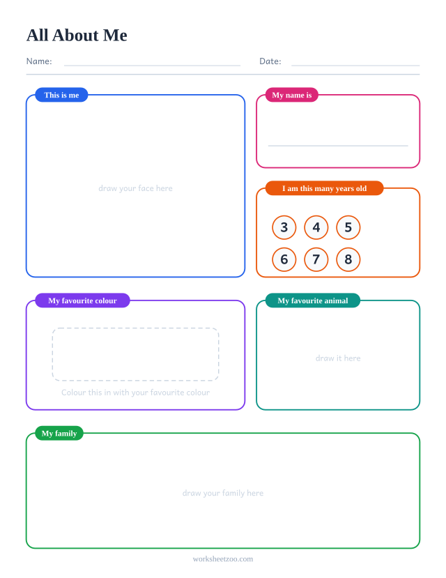 All About Me: Preschool: free printable all about me worksheet PDF for kids