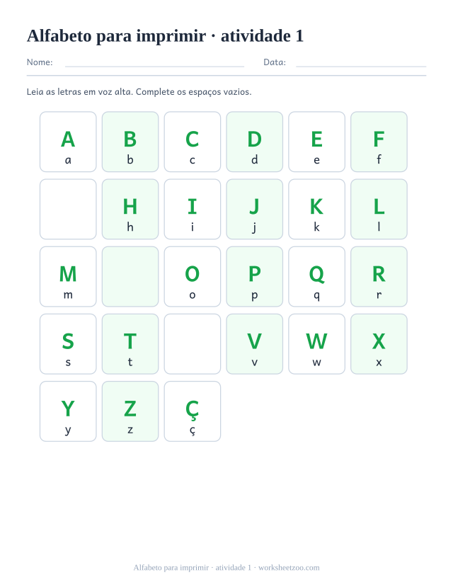 Prévia de Alfabeto para imprimir, atividade 1 para imprimir