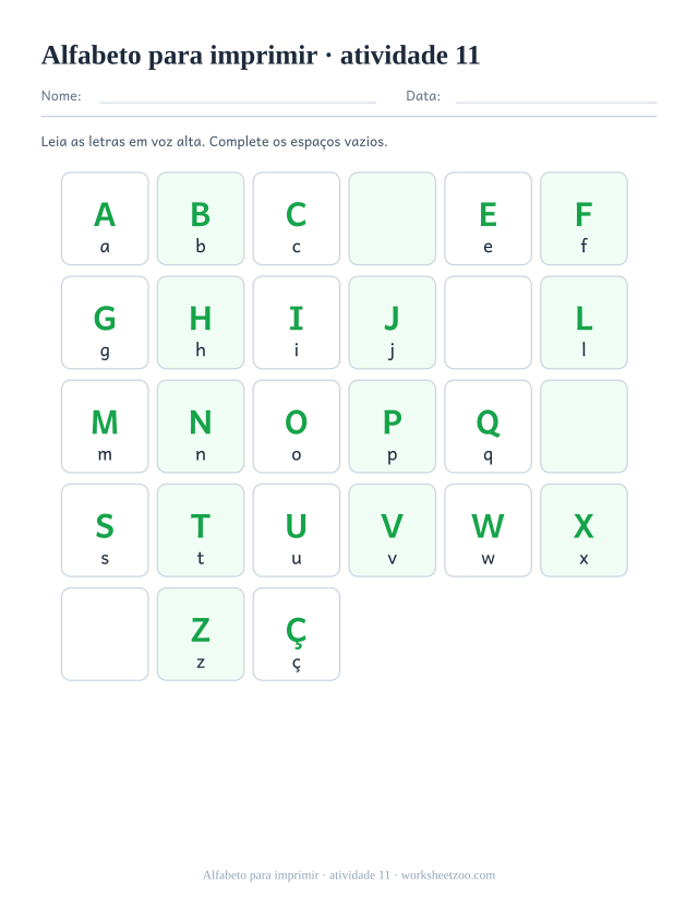 Prévia de Alfabeto para imprimir, atividade 11 para imprimir