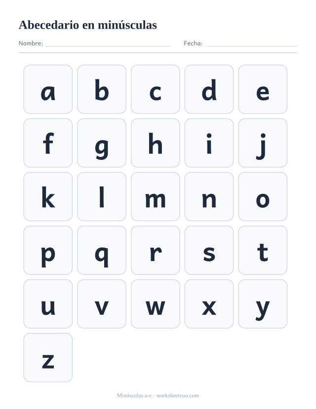 Abecedario en minúsculas de la a a la z en letra grande
