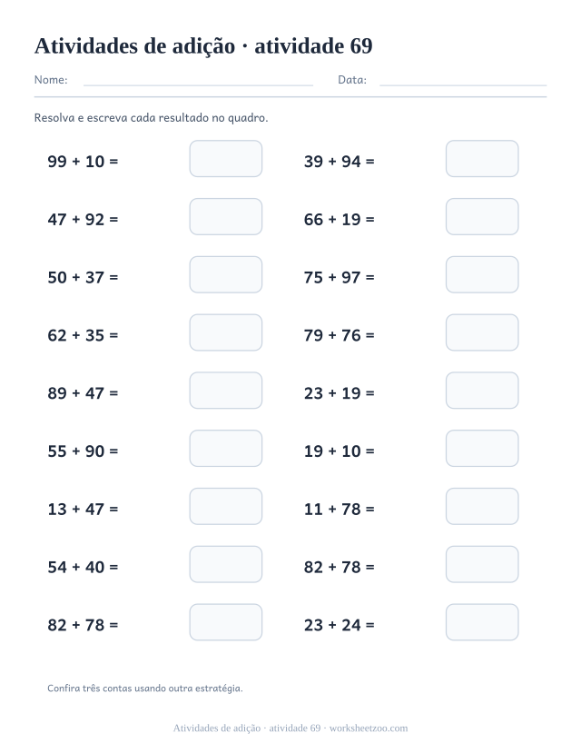 Prévia de Atividades de adição, atividade 69 para imprimir
