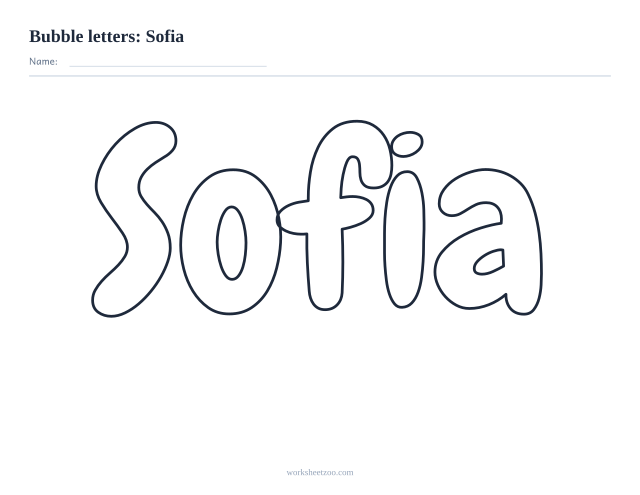 Example of a generated printable bubble-letters page to colour