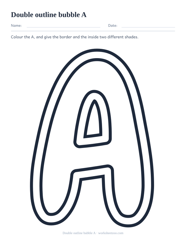 Printable double outline bubble letter A, a A drawn with two parallel contour lines