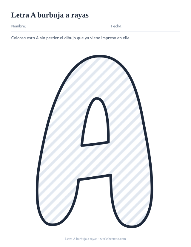 Letra A burbuja a rayas para imprimir, un contorno grande cruzado por bandas diagonales