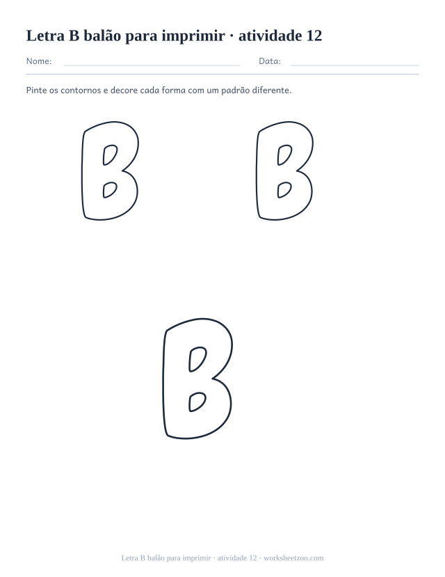 Prévia de Letra B balão para imprimir, atividade 12 para imprimir