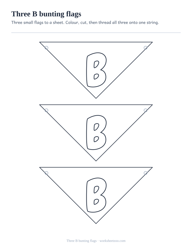 Printable B bunting sheet, three small bubble letter B pennants to cut out and string up