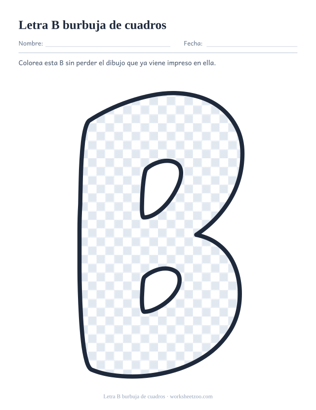 Letra B burbuja de cuadros para imprimir, un contorno relleno de un tablero de casillas