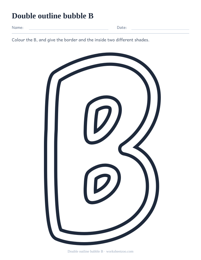 Printable double outline bubble letter B, a B drawn with two parallel contour lines
