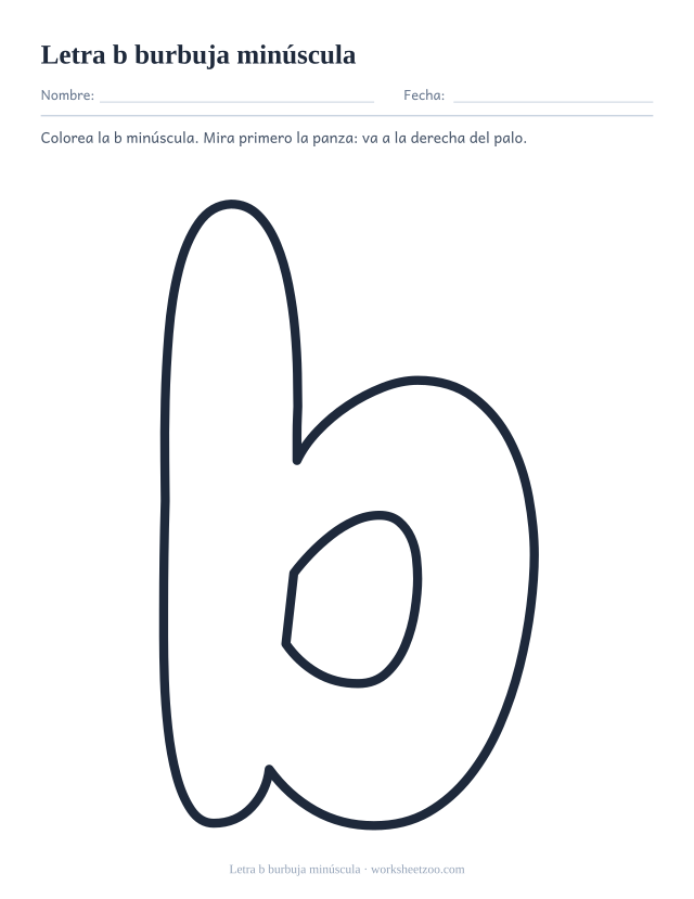 Letra b burbuja minúscula para imprimir, un contorno redondeado grande para colorear