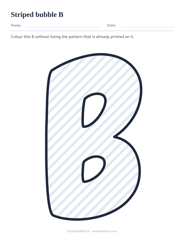 Printable striped bubble letter B, a large B outline crossed by diagonal bands