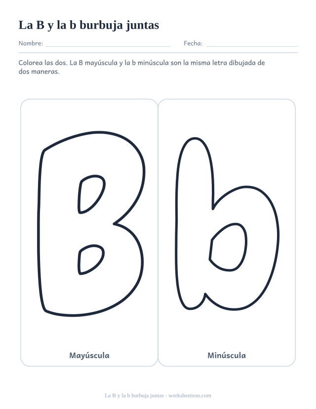 Letras burbuja B y b una al lado de la otra, mayúscula y minúscula en recuadros iguales