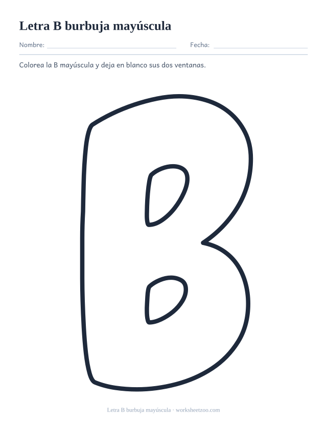 Letra B burbuja mayúscula para imprimir, un contorno redondeado gigante que ocupa la hoja
