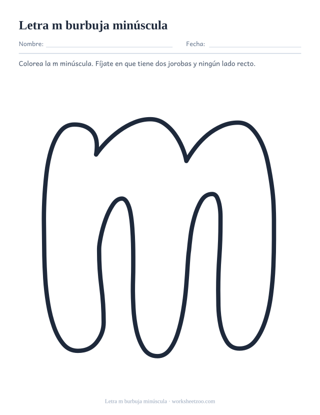 Letra m burbuja minúscula para imprimir, un contorno redondeado grande para colorear