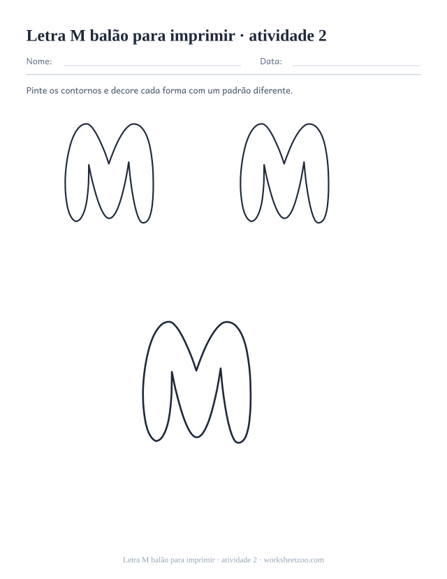 Prévia de Letra M balão para imprimir, atividade 2 para imprimir