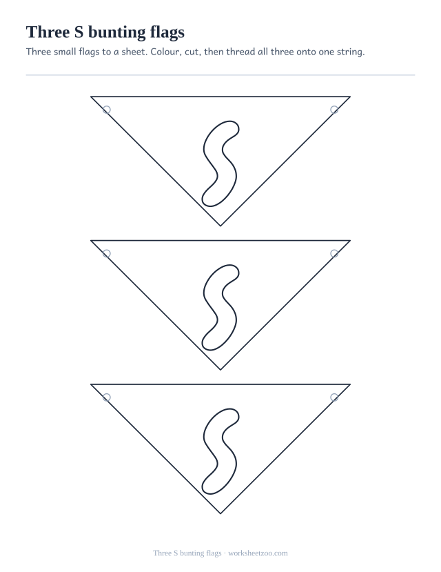Printable S bunting sheet, three small bubble letter S pennants to cut out and string up