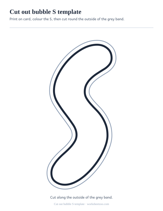 Cut out bubble letter S template, a large S inside a grey cutting band