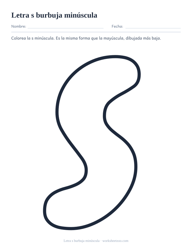 Letra s burbuja minúscula para imprimir, un contorno redondeado grande para colorear