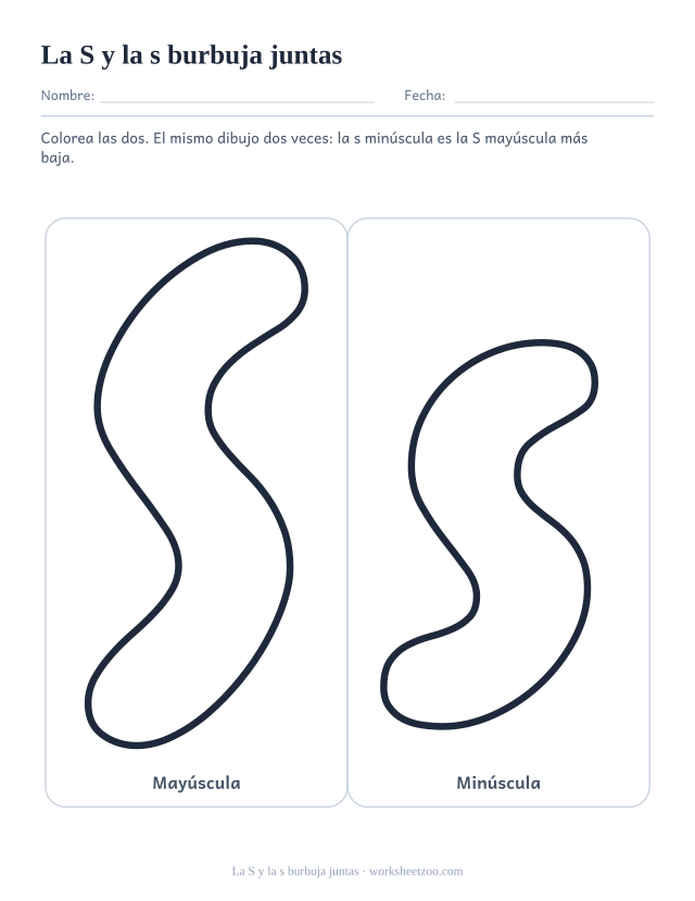 Letras burbuja S y s una al lado de la otra, mayúscula y minúscula en recuadros iguales