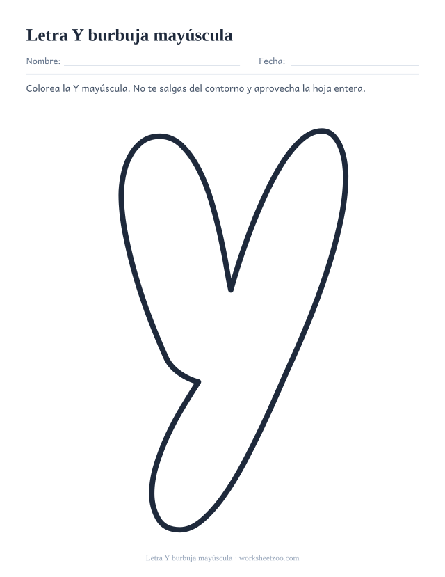 Letra Y burbuja mayúscula para imprimir, un contorno redondeado gigante que ocupa la hoja