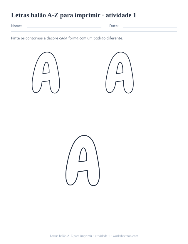 Prévia de Letras balão A-Z para imprimir, atividade 1 para imprimir