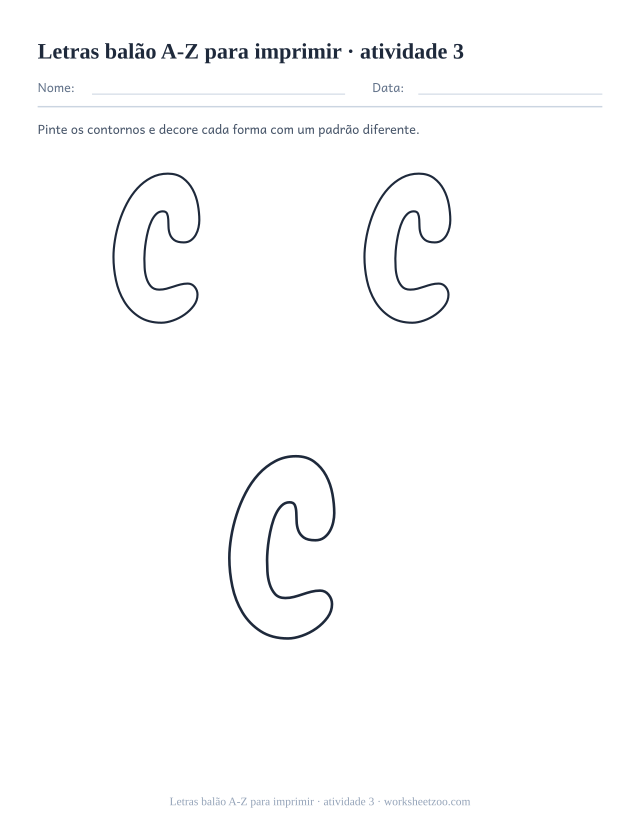 Prévia de Letras balão A-Z para imprimir, atividade 3 para imprimir