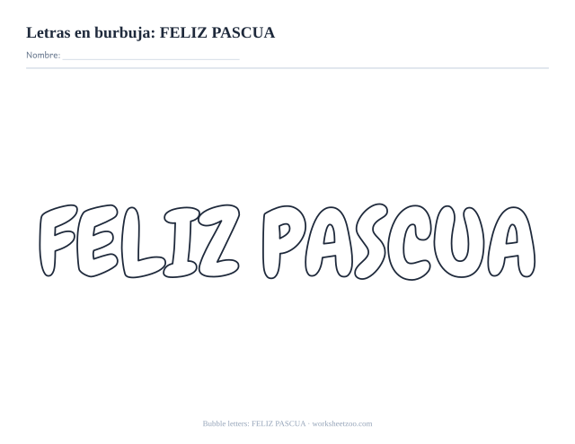 Letras burbuja de FELIZ PASCUA para imprimir, contorno para colorear en primavera