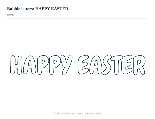 Printable happy easter bubble letters, outline lettering to colour for spring displays