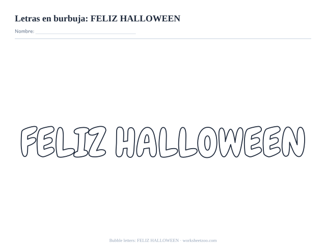 Letras burbuja de FELIZ HALLOWEEN para colorear, contorno hueco para decorar