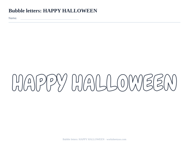 Printable happy halloween bubble letters to colour, hollow rounded lettering for displays