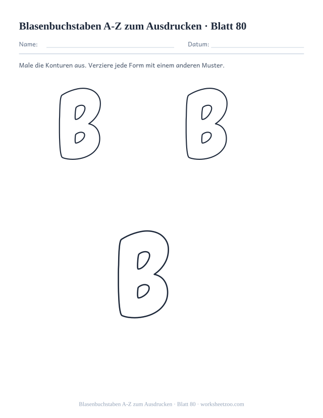 Vorschau: Blasenbuchstaben A-Z zum Ausdrucken, druckbares Arbeitsblatt 80