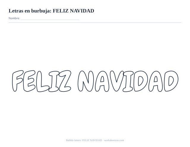 Letras burbuja de FELIZ NAVIDAD para imprimir y colorear en tarjetas y adornos