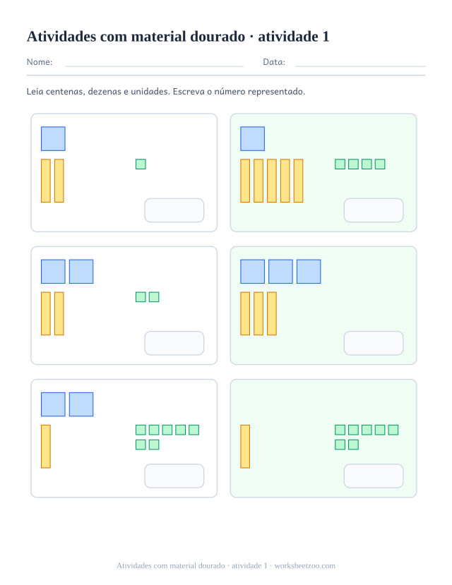 Prévia de Atividades com material dourado, atividade 1 para imprimir
