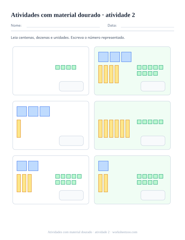 Prévia de Atividades com material dourado, atividade 2 para imprimir