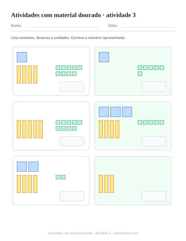 Prévia de Atividades com material dourado, atividade 3 para imprimir