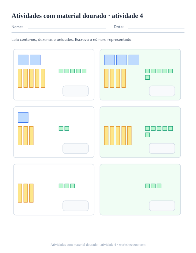 Prévia de Atividades com material dourado, atividade 4 para imprimir