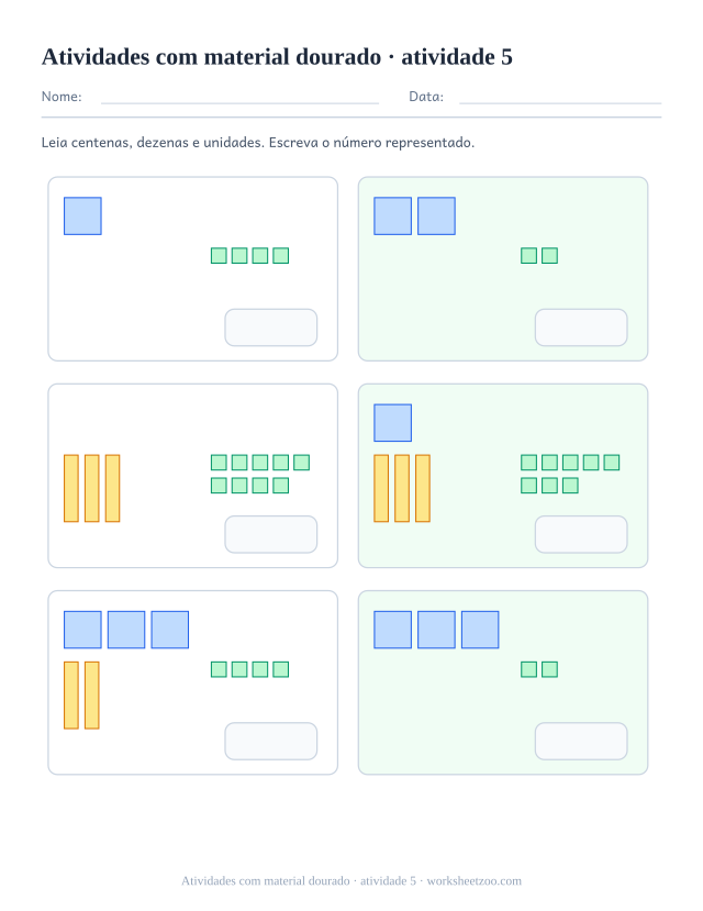 Prévia de Atividades com material dourado, atividade 5 para imprimir